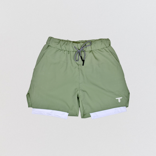ESSENTIAL 5" ATHLETIC SHORTS - SAGE/WHITE